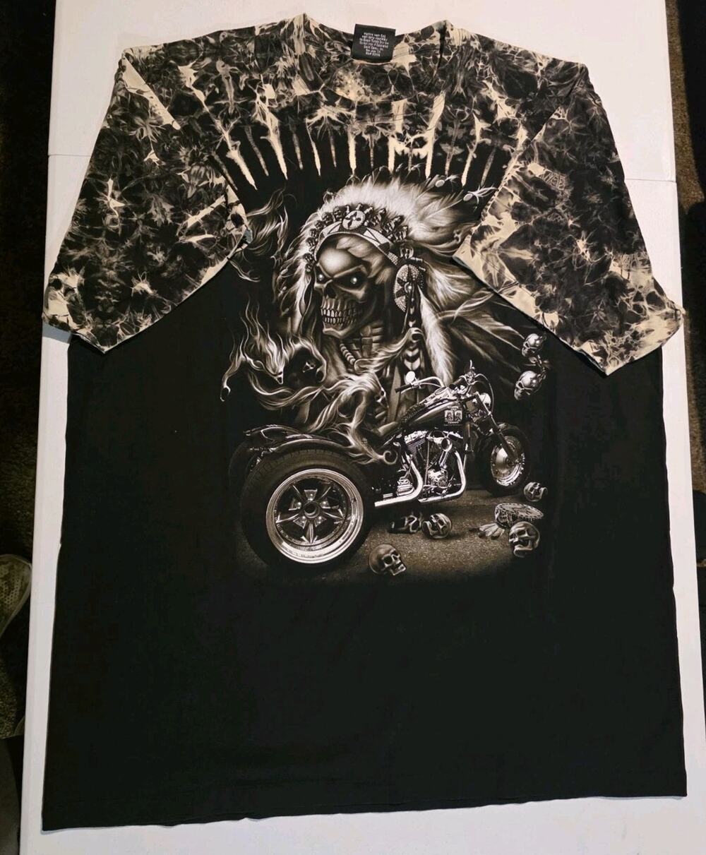 Skull Shirtz Men’s T-Shirt 3XL Motorcycle Skeleton Double Side Studded Biker